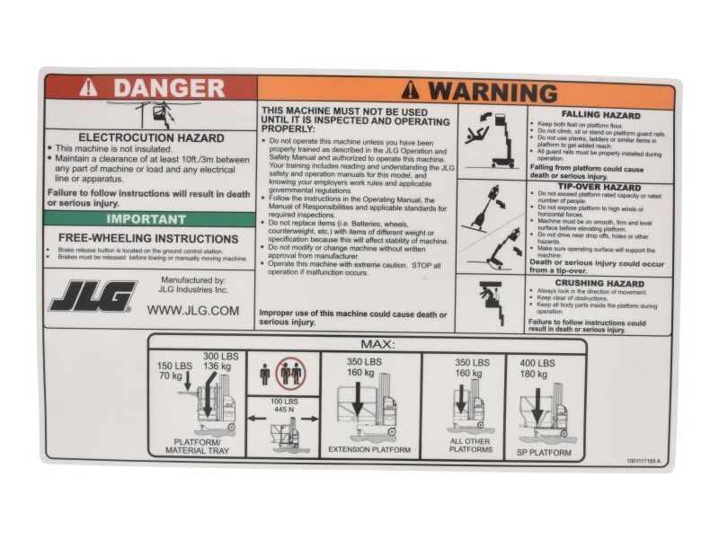 JLG WARNING/INSTRUCTION DECAL (1001117185)