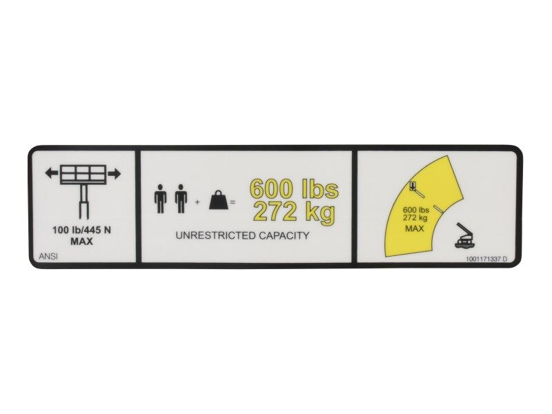 JLG WARNING, MAX CAP. DECAL (1001171337)
