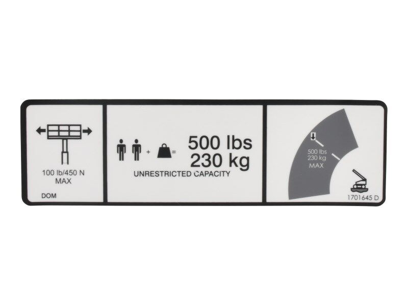 JLG 500 LBS. MAX CAP DECAL (1701645)