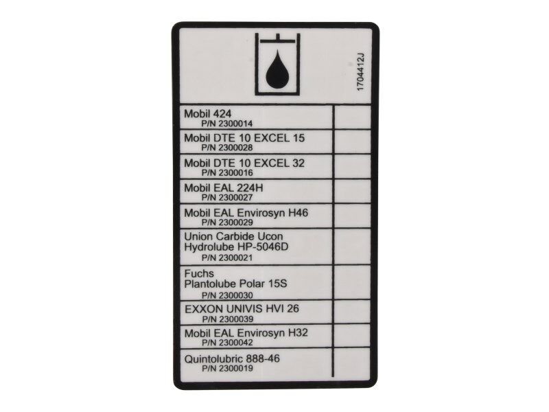 JLG OIL CHART DECAL (1704412)
