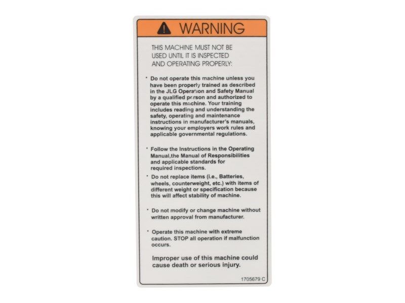 JLG INSPECTION DECAL (1705679)