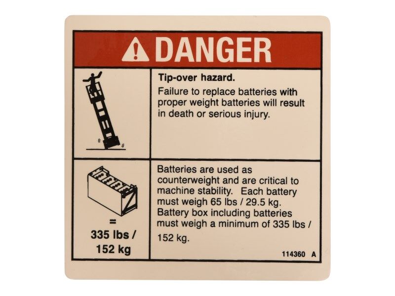 GENIE TIP OVER AND BATTERY HAZARD DECAL (114385GT)