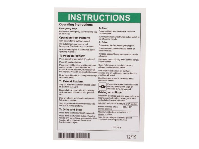 JLG OP INSTRUCTION DECAL (1257182)
