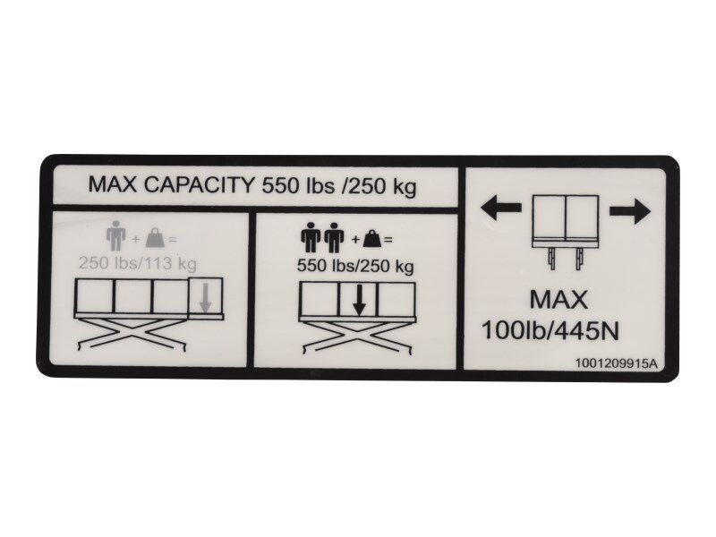 JLG DECAL, CAPACITY (550LBS/250KG) (1001209915)