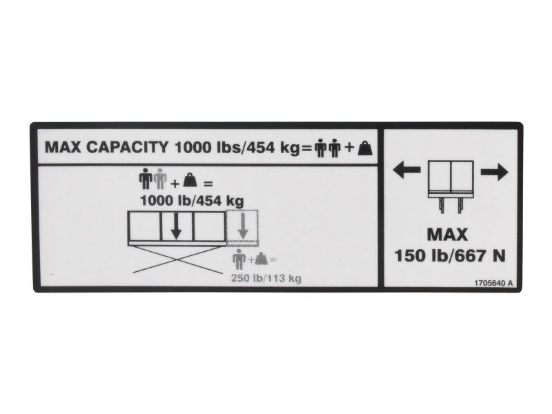 JLG DECAL, CAPACITY 1000LB - 454KG (1705640)