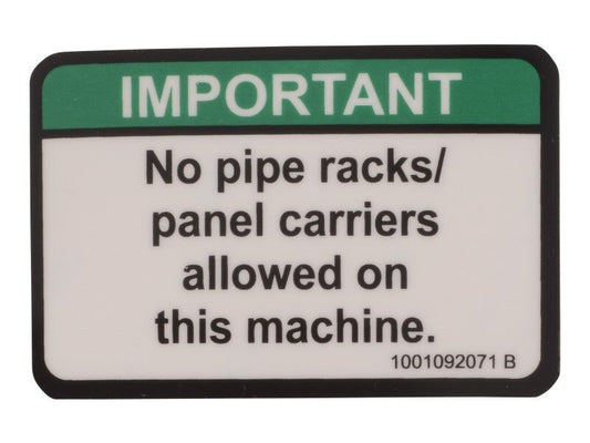 JLG NO PIPLE RACKS ALLOWED DECAL (1001092071)