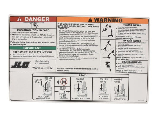 JLG WARNING/INSTRUCTION DECAL (1001117185)