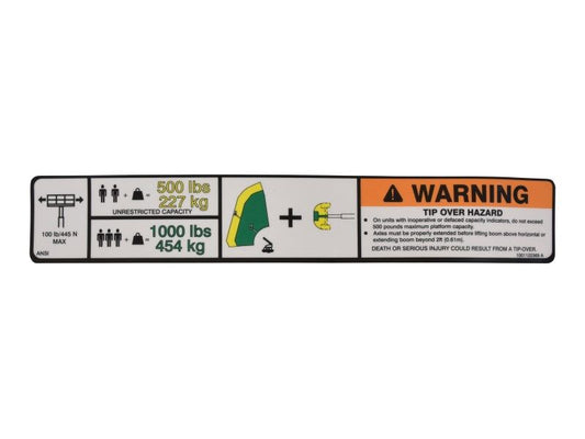 JLG WARNING, DUAL CAPACITY DECAL (1001122369)