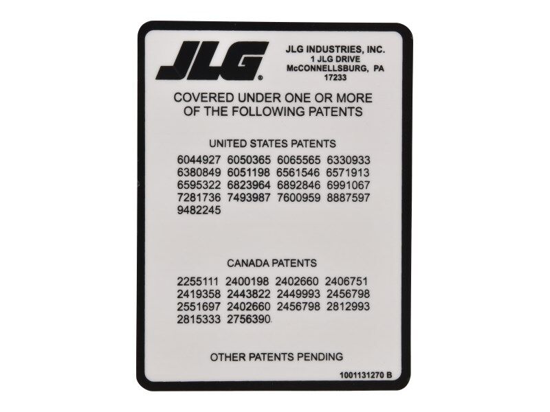 JLG PATENT SIZZORS DECAL (1001131270)