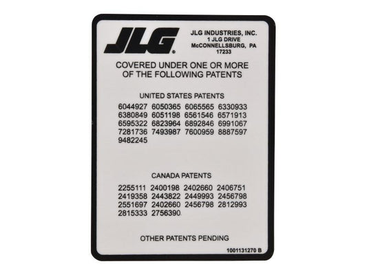 JLG PATENT SIZZORS DECAL (1001131270)