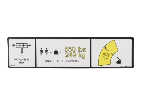 JLG 550LBS MAX CAPACITY DECAL (1001162416)