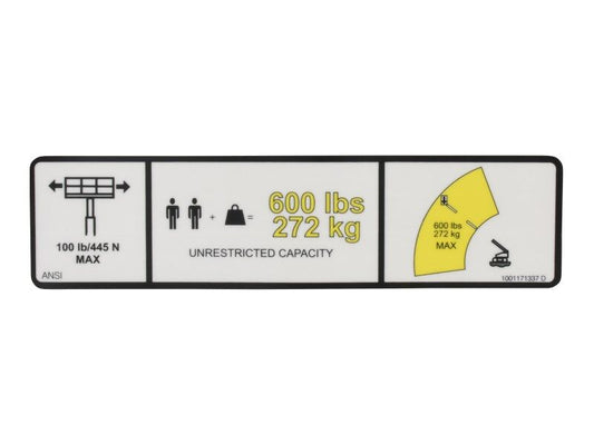 JLG WARNING, MAX CAP. DECAL (1001171337)