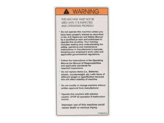 JLG INSPECTION DECAL (1705679)