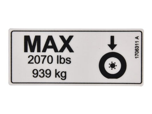 JLG TIRE LOAD 2070LB DECAL (1706311)