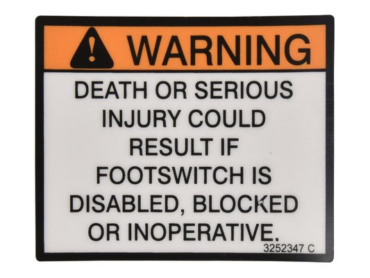 JLG FOOTSWITCH WARNING DECAL (3252347)