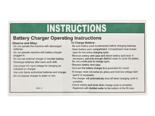 GENIE BATTERY CHARGER OPERATING INSTRUCTIONS DECAL (72970GT)