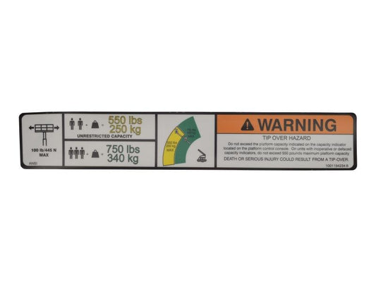 JLG WARNING MAX CAP. (ANSI) DECAL (1001194234)