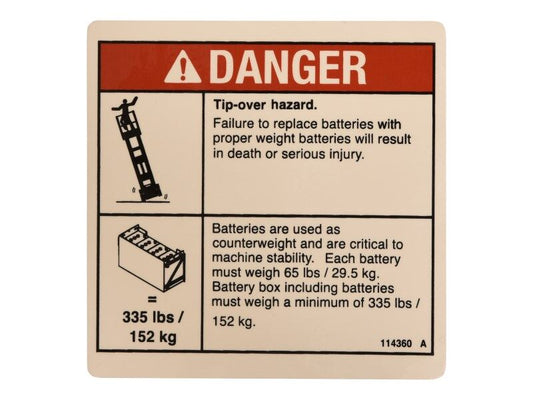 GENIE TIP OVER AND BATTERY HAZARD DECAL (114385GT)