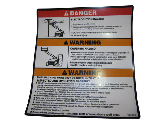 JLG WARNING/DANGER MTB DECAL (1703798)