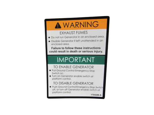 JLG GENERATOR DANGER DECAL (1704286)
